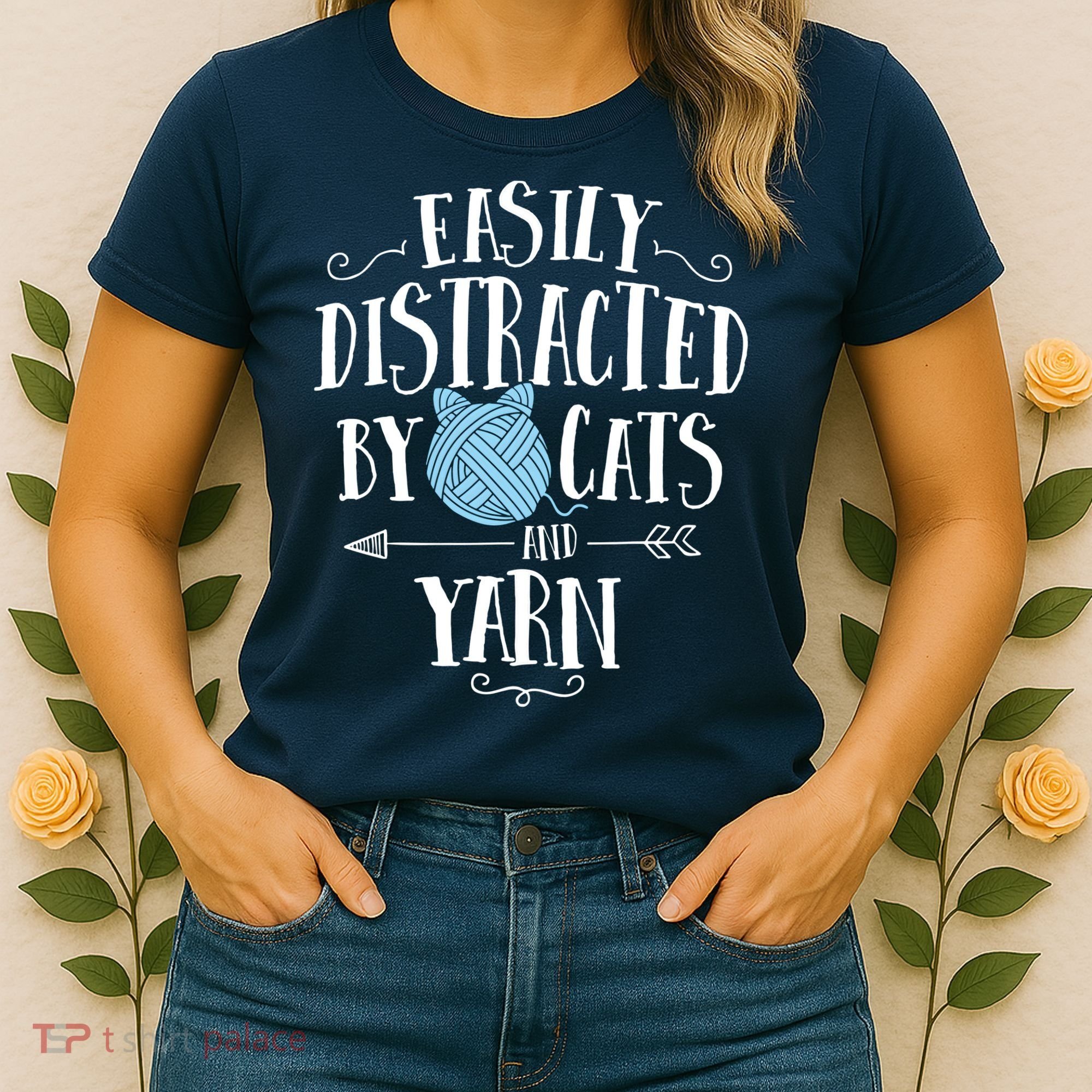 Easily Distracted By Cats And Yarn Knitting Yarn Crochet Women's T-Shirt