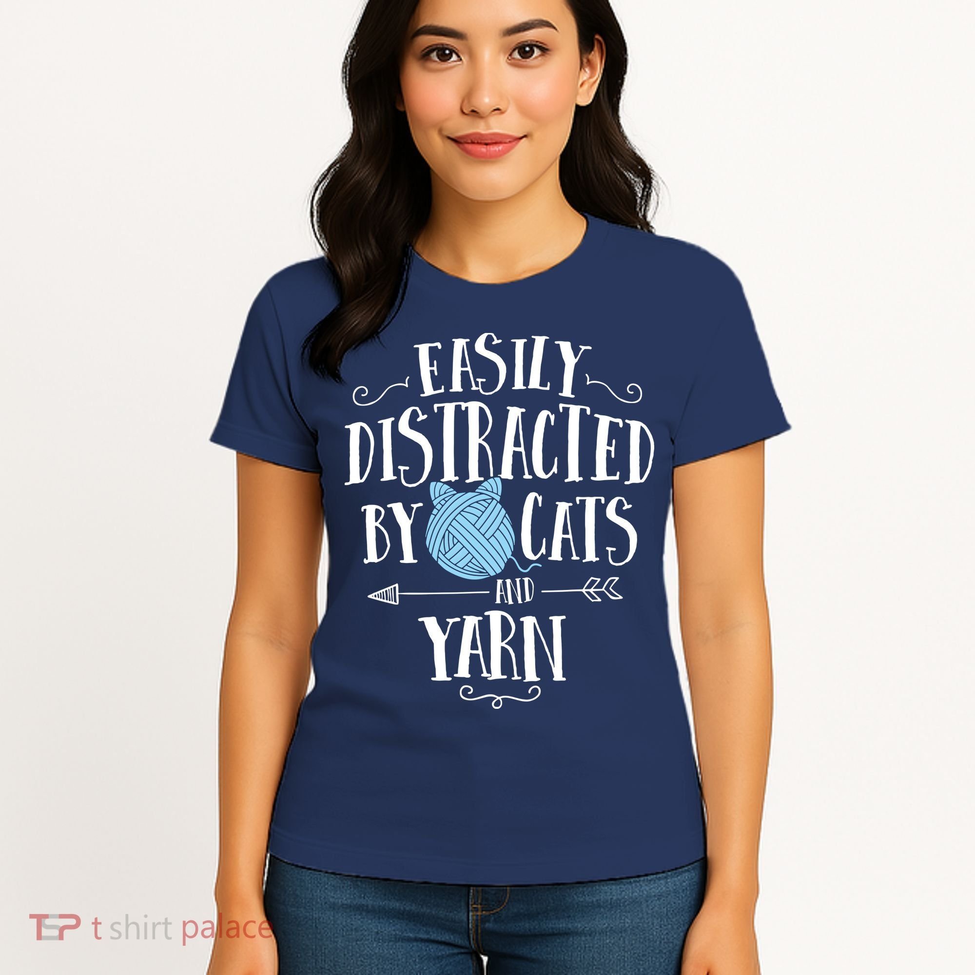 Easily Distracted By Cats And Yarn Knitting Yarn Crochet Women's T-Shirt