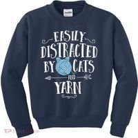 Easily Distracted By Cats And Yarn Knitting Yarn Crochet Kids Sweatshirt thumb 0