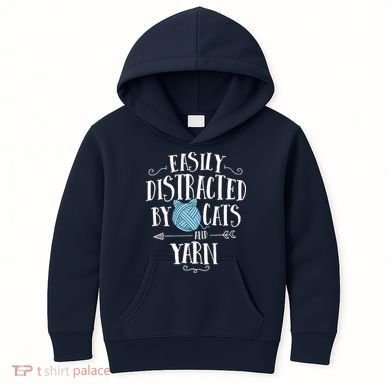 Easily Distracted By Cats And Yarn Knitting Yarn Crochet Kids Hoodie