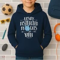 Easily Distracted By Cats And Yarn Knitting Yarn Crochet Kids Hoodie thumb 2