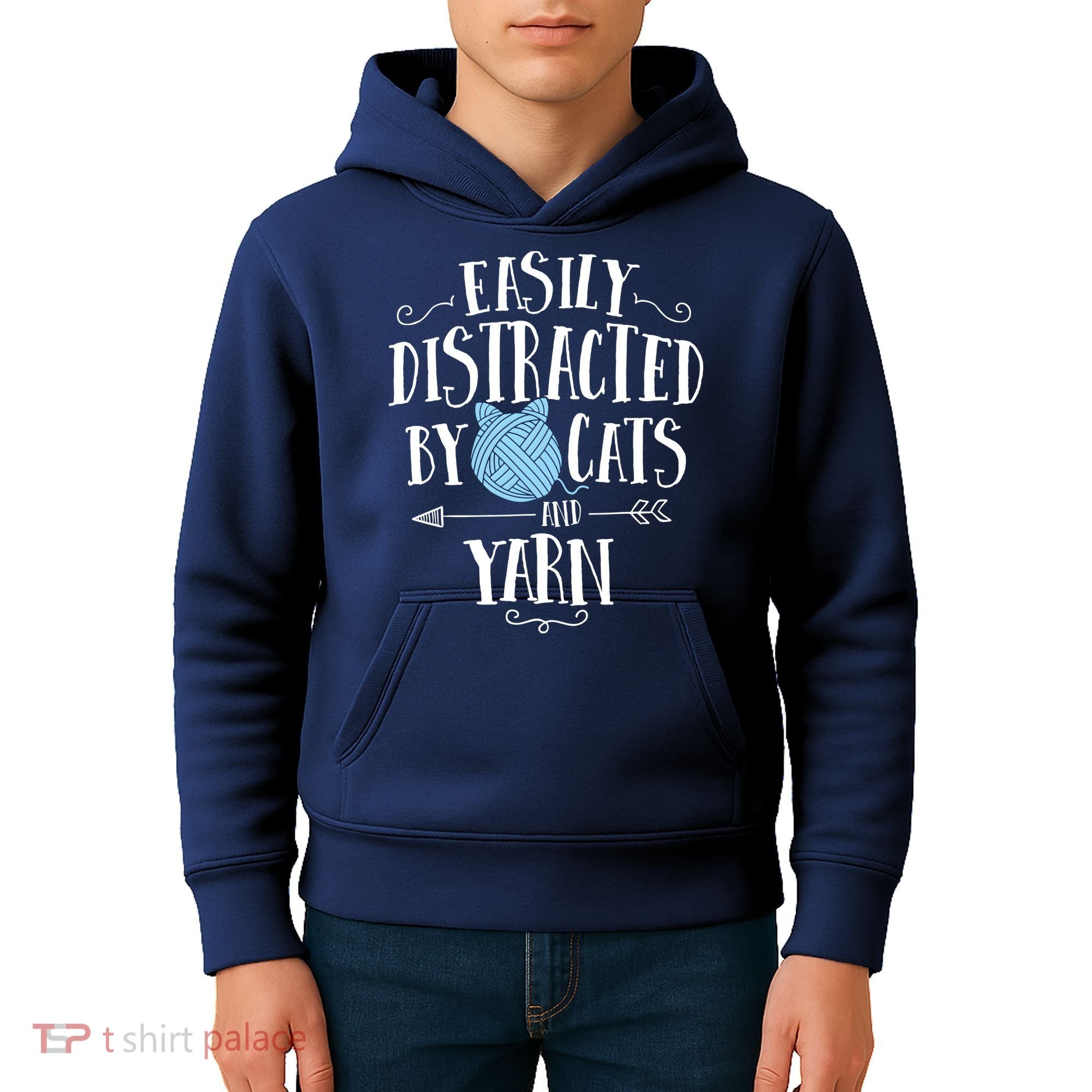 Easily Distracted By Cats And Yarn Knitting Yarn Crochet Kids Hoodie