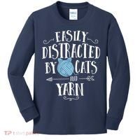 Easily Distracted By Cats And Yarn Knitting Yarn Crochet Kids Long Sleeve Shirt thumb 0