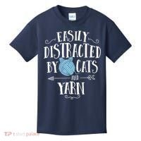 Easily Distracted By Cats And Yarn Knitting Yarn Crochet Kids T-Shirt thumb 0