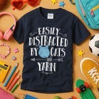 Easily Distracted By Cats And Yarn Knitting Yarn Crochet Kids T-Shirt thumb 3