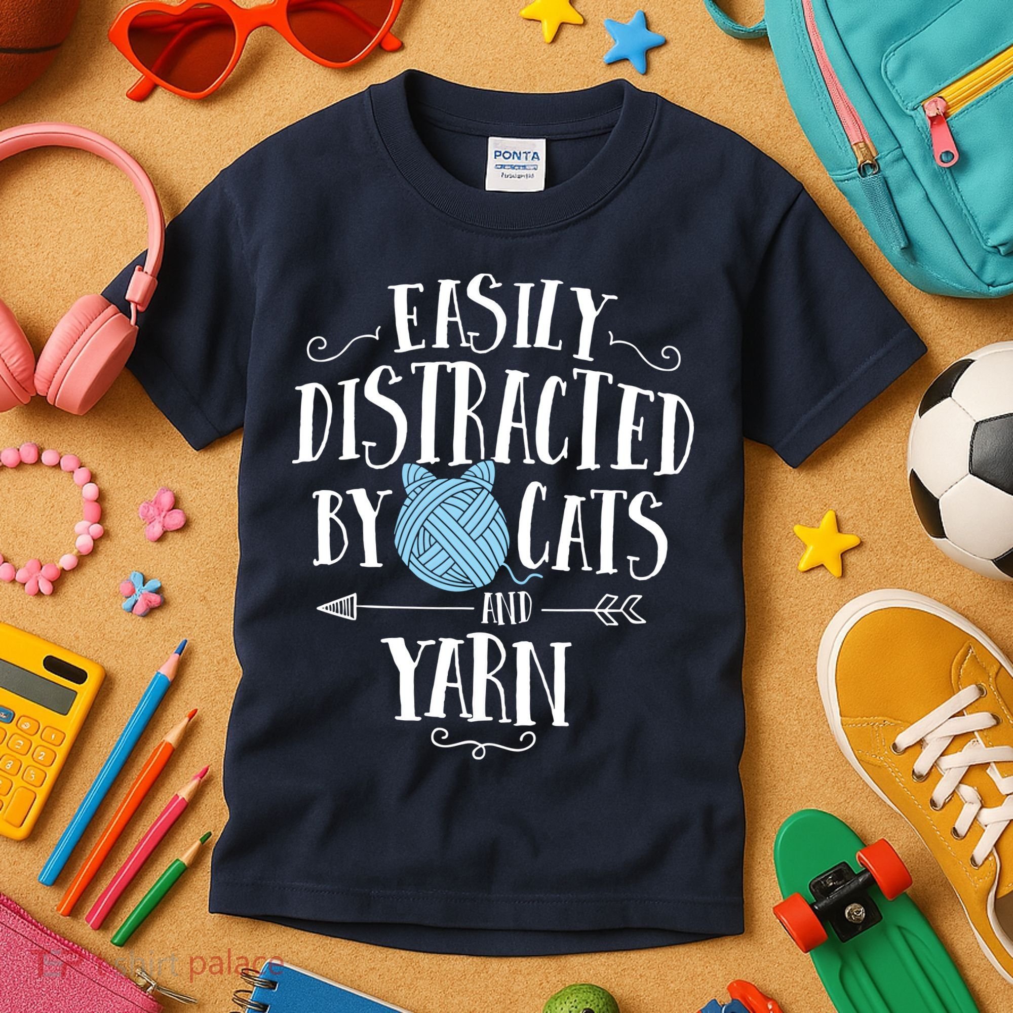 Easily Distracted By Cats And Yarn Knitting Yarn Crochet Kids T-Shirt