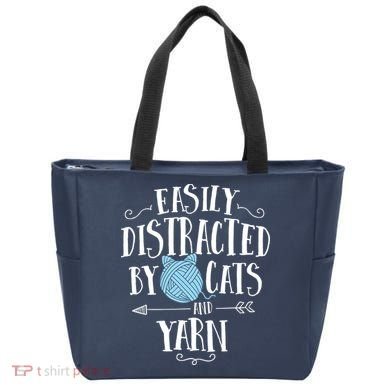 Easily Distracted By Cats And Yarn Knitting Yarn Crochet Tote Bag