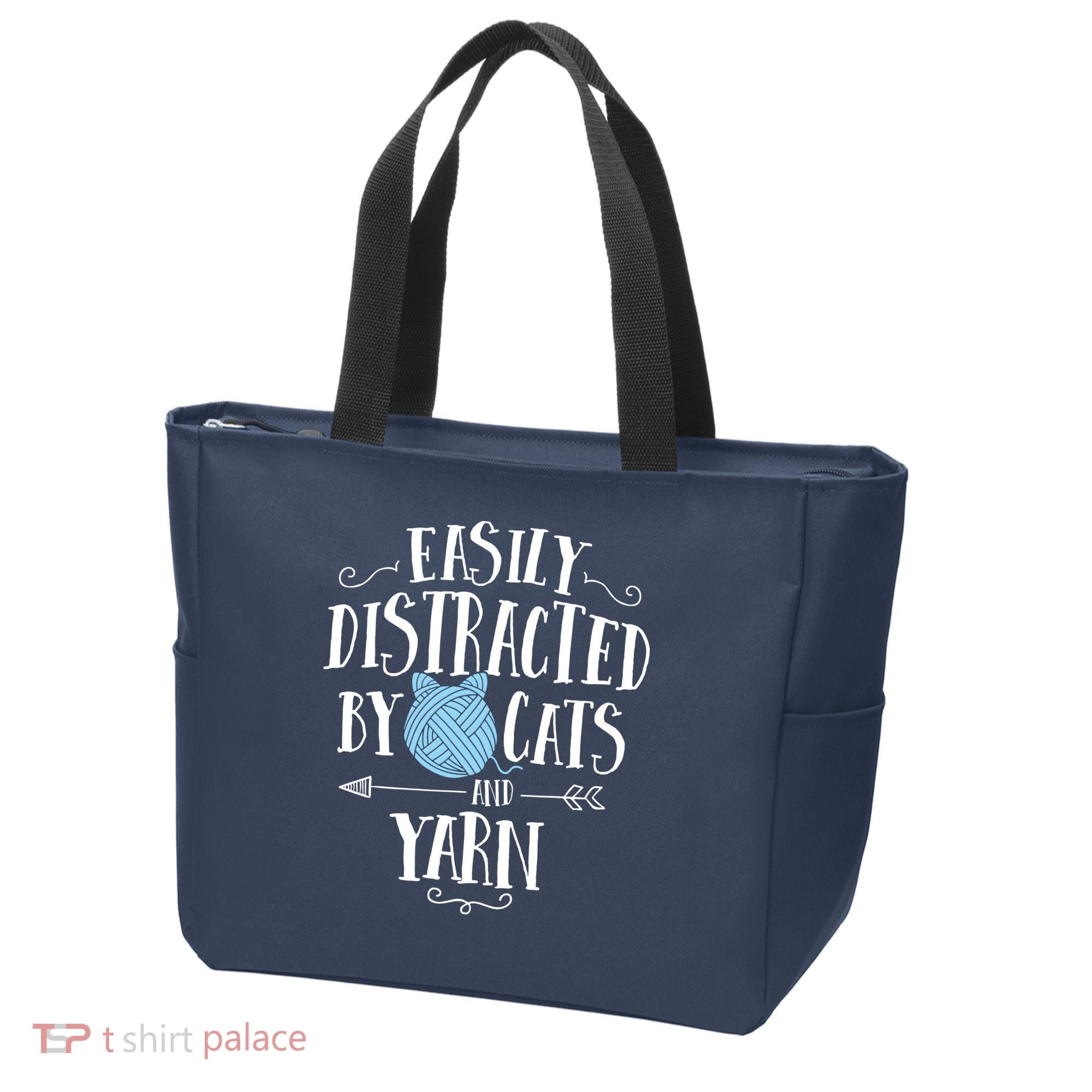 Easily Distracted By Cats And Yarn Knitting Yarn Crochet Tote Bag