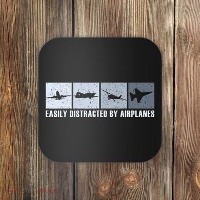 Easily Distracted By Airplanes Aviation Pilot Airplane Coaster