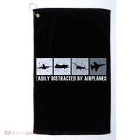 Easily Distracted By Airplanes Aviation Pilot Airplane Golf Towel thumb 0