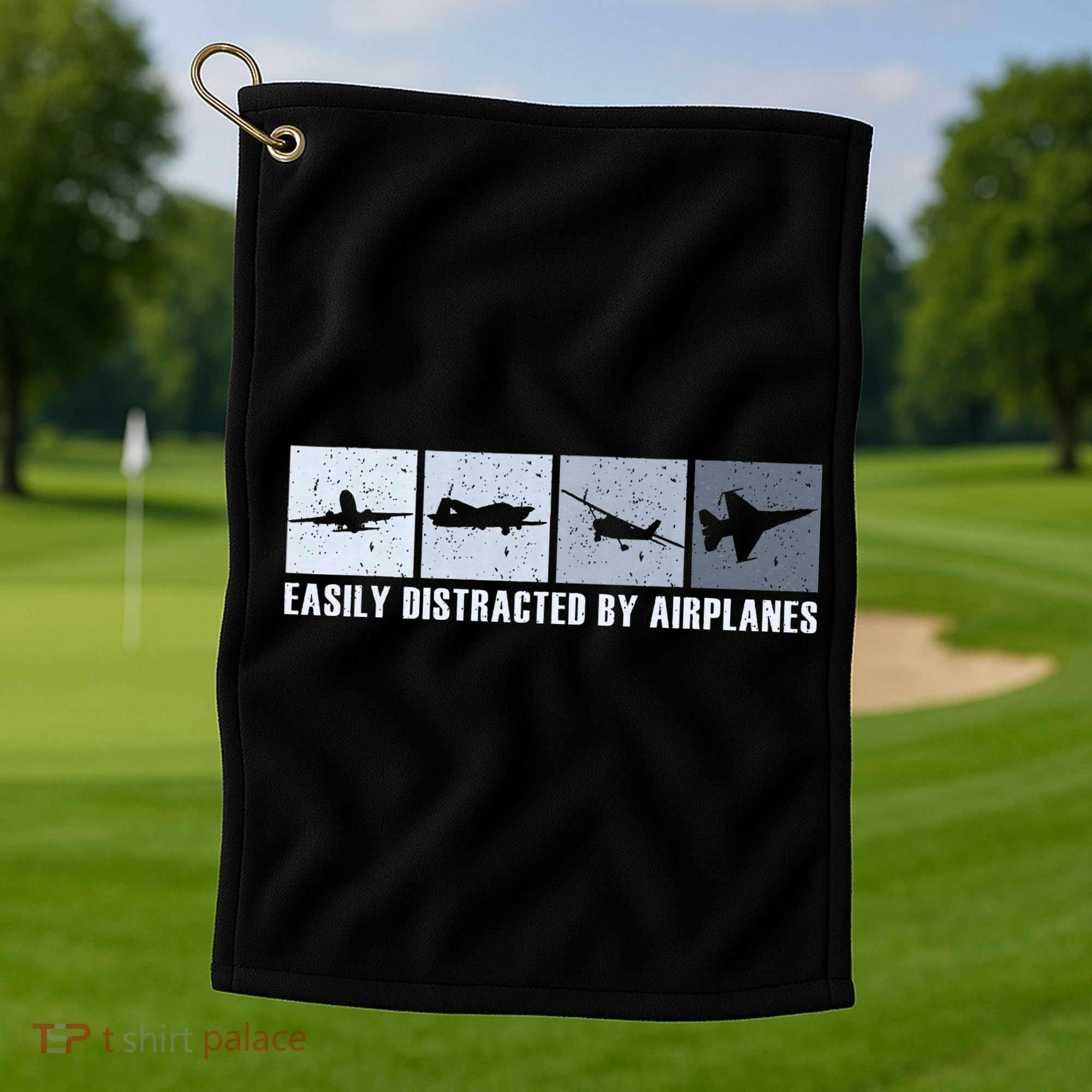 Easily Distracted By Airplanes Aviation Pilot Airplane Golf Towel