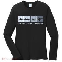 Easily Distracted By Airplanes Aviation Pilot Airplane Women's Long Sleeve Shirt thumb 0