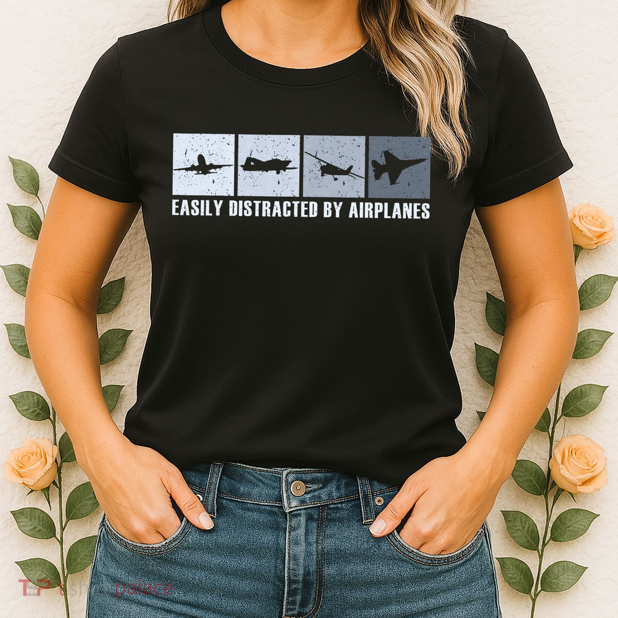 Easily Distracted By Airplanes Aviation Pilot Airplane Women's T-Shirt