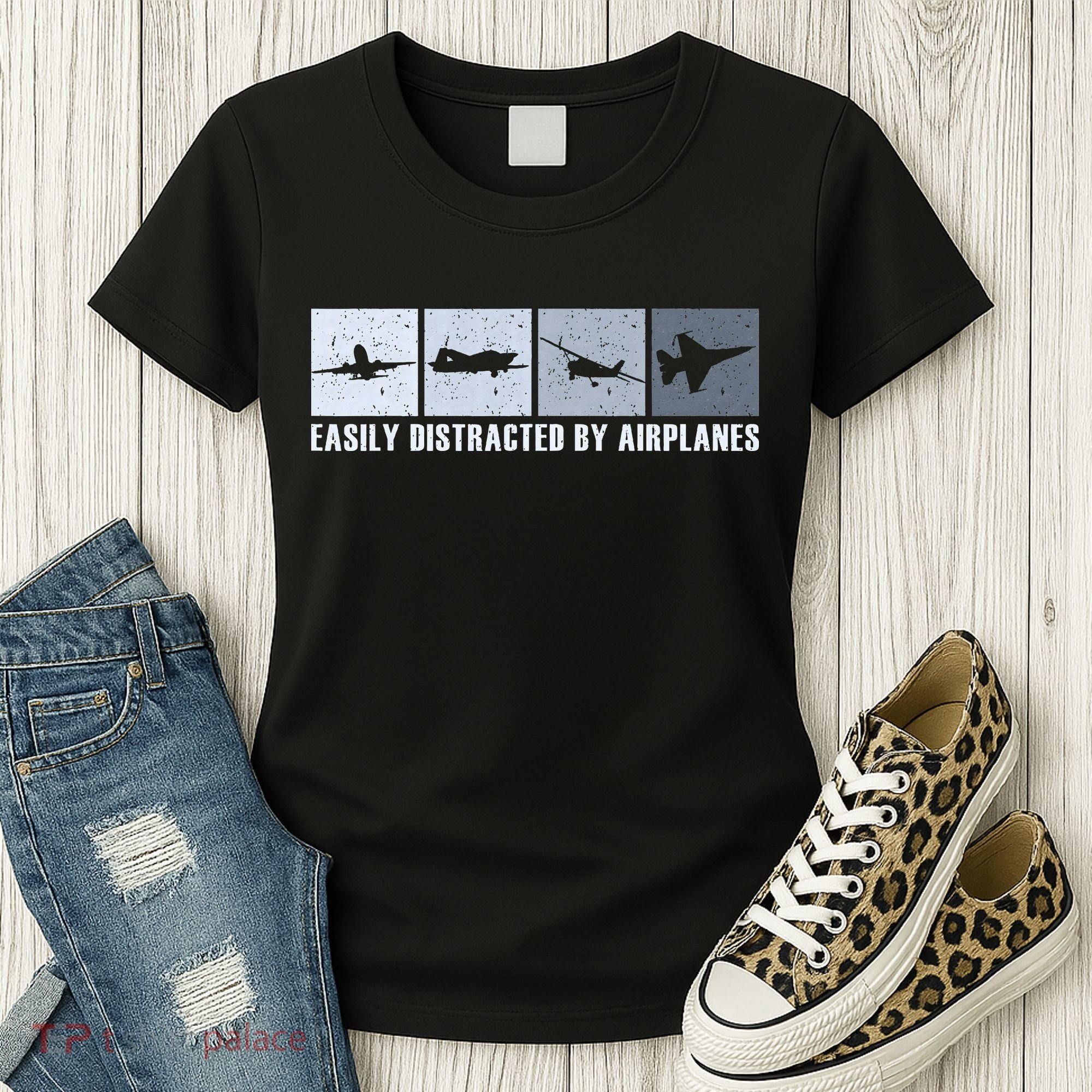 Easily Distracted By Airplanes Aviation Pilot Airplane Women's T-Shirt