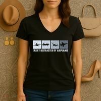 Easily Distracted By Airplanes Aviation Pilot Airplane Women's V-Neck T-Shirt thumb 3