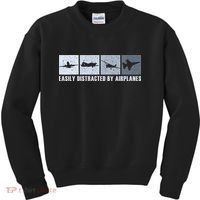 Easily Distracted By Airplanes Aviation Pilot Airplane Kids Sweatshirt thumb 0