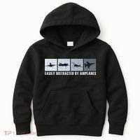Easily Distracted By Airplanes Aviation Pilot Airplane Kids Hoodie thumb 0