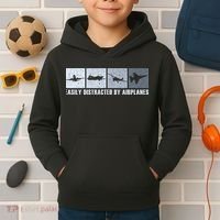 Easily Distracted By Airplanes Aviation Pilot Airplane Kids Hoodie thumb 2
