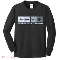 Easily Distracted By Airplanes Aviation Pilot Airplane Kids Long Sleeve Shirt thumb 0