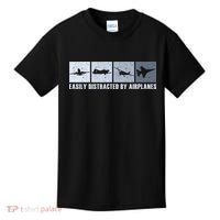 Easily Distracted By Airplanes Aviation Pilot Airplane Kids T-Shirt thumb 0