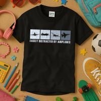 Easily Distracted By Airplanes Aviation Pilot Airplane Kids T-Shirt thumb 3