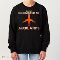 Easily Distracted By Airplanes Airplane Lover Aviation Women's Sweatshirt thumb 0
