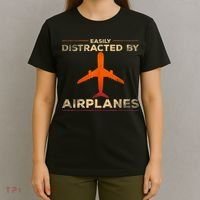 Easily Distracted By Airplanes Airplane Lover Aviation T-Shirt thumb 4