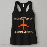 Easily Distracted By Airplanes Airplane Lover Aviation Women's Tank Top thumb 3