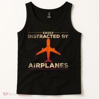 Easily Distracted By Airplanes Airplane Lover Aviation Tank Top thumb 2