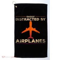 Easily Distracted By Airplanes Airplane Lover Aviation Golf Towel thumb 0