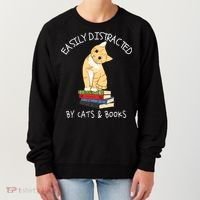 Easily Distracted By Cats And Books Cat & Book Lover Women's Sweatshirt thumb 0