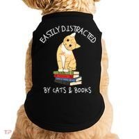 Easily Distracted By Cats And Books Cat & Book Lover Doggie Tank thumb 0