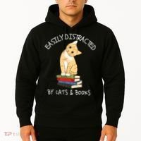 Easily Distracted By Cats And Books Cat & Book Lover Hoodie thumb 2