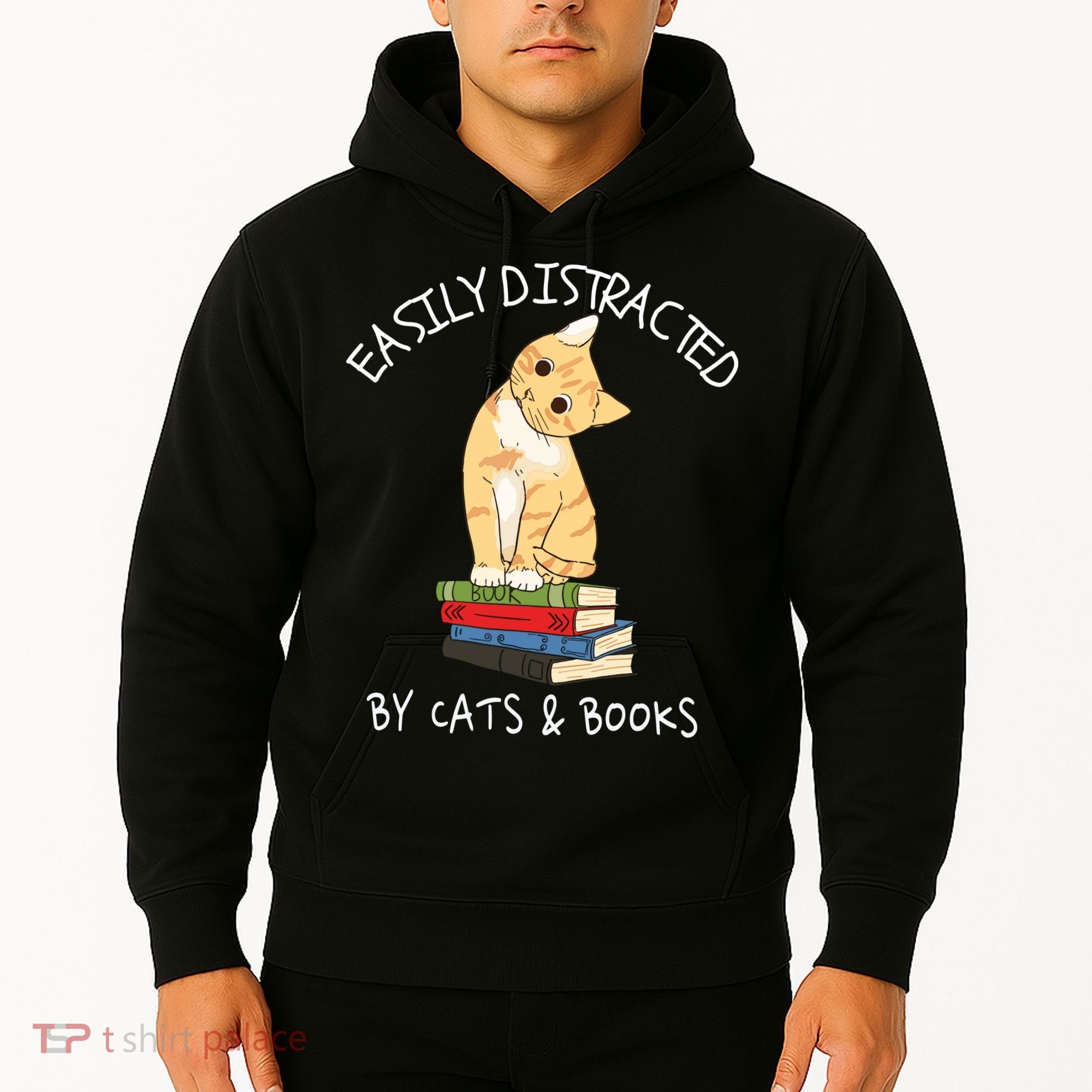 Easily Distracted By Cats And Books Cat & Book Lover Hoodie