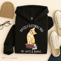 Easily Distracted By Cats And Books Cat & Book Lover Hoodie thumb 4