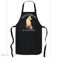 Easily Distracted By Cats And Books Cat & Book Lover Apron thumb 0