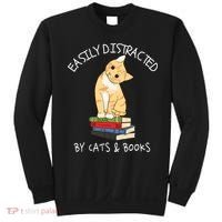 Easily Distracted By Cats And Books Cat & Book Lover Sweatshirt thumb 0