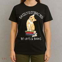 Easily Distracted By Cats And Books Cat & Book Lover T-Shirt thumb 4