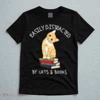 Easily Distracted By Cats And Books Cat & Book Lover T-Shirt thumb 5
