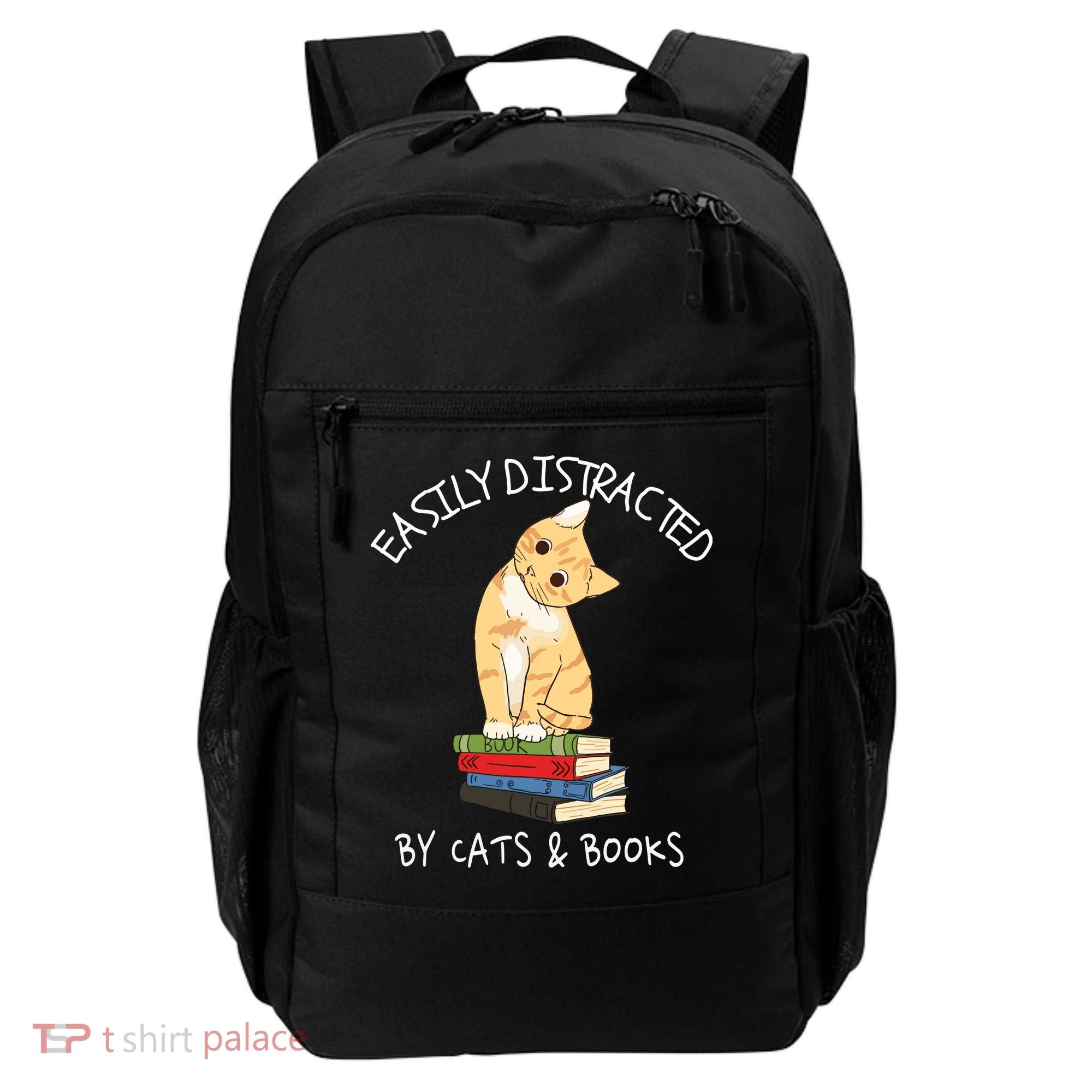 Easily Distracted By Cats And Books Cat & Book Lover Backpack