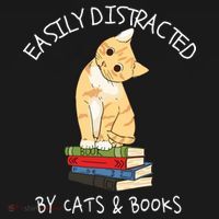 Easily Distracted By Cats And Books Cat & Book Lover Coaster thumb 2