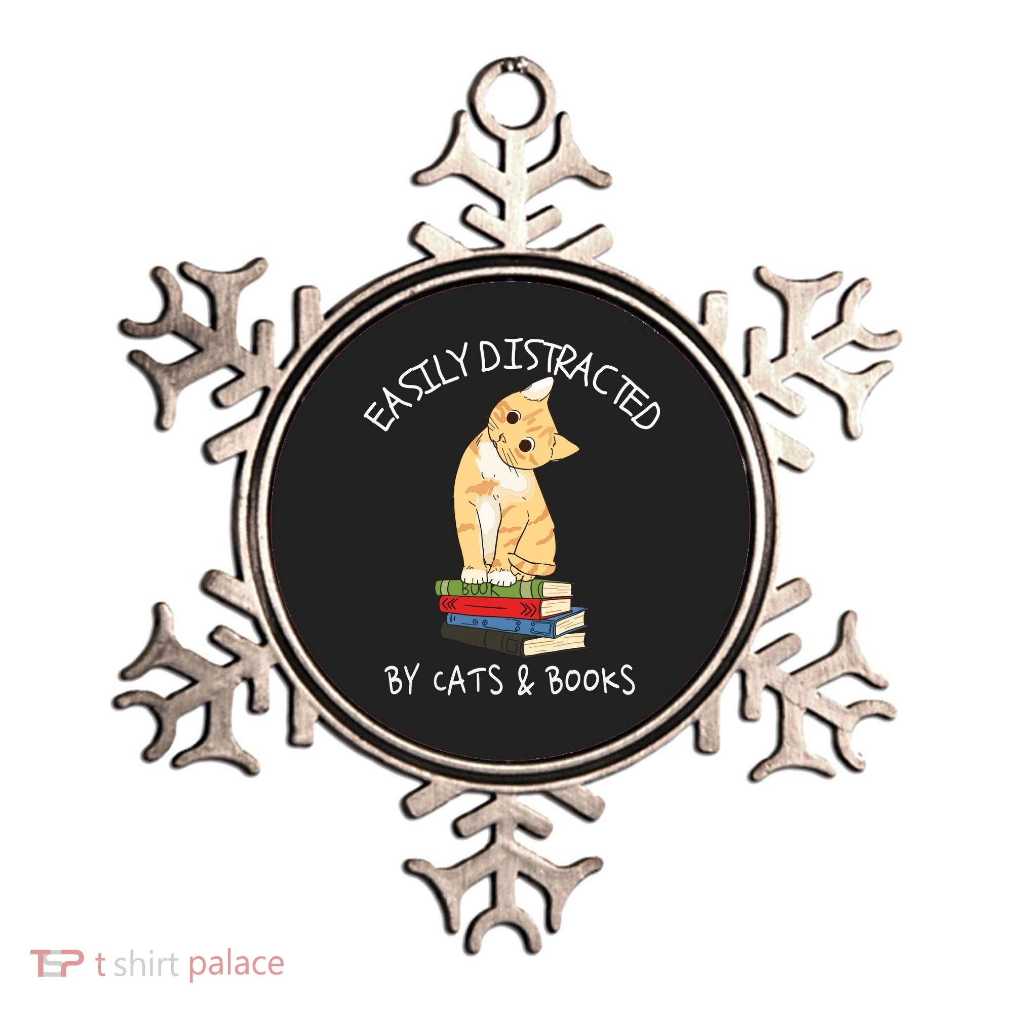 Easily Distracted By Cats And Books Cat & Book Lover Ornament