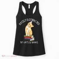 Easily Distracted By Cats And Books Cat & Book Lover Women's Tank Top thumb 0