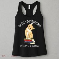 Easily Distracted By Cats And Books Cat & Book Lover Women's Tank Top thumb 3