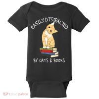 Easily Distracted By Cats And Books Cat & Book Lover Baby Bodysuit thumb 0
