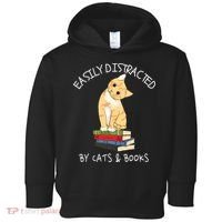 Easily Distracted By Cats And Books Cat & Book Lover Toddler Hoodie thumb 0