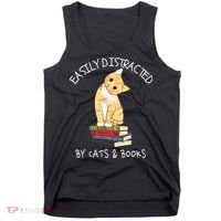 Easily Distracted By Cats And Books Cat & Book Lover Tank Top thumb 0