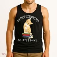 Easily Distracted By Cats And Books Cat & Book Lover Tank Top thumb 3