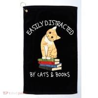 Easily Distracted By Cats And Books Cat & Book Lover Golf Towel thumb 0