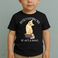 Easily Distracted By Cats And Books Cat & Book Lover Toddler T-Shirt thumb 2